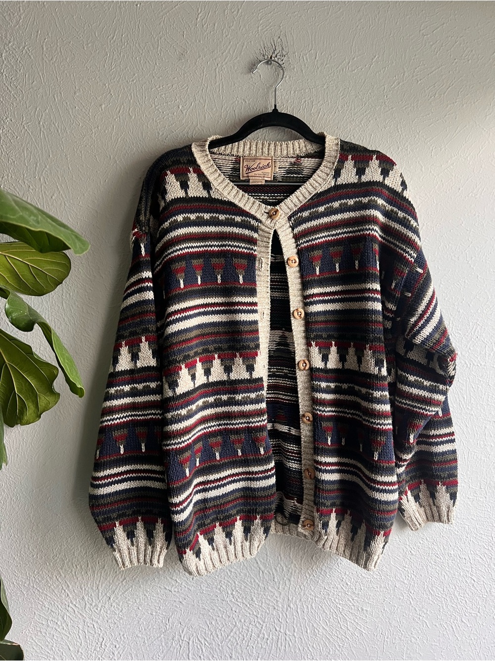 Woolrich Black, Cream & Red Patterned Men's Cardigan Sweater